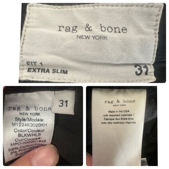 Rag & Bone Fit 1 Extra Slim Jeans Mens 31 Black Button Fly Distressed Mid Rise - Picture 4 of 16